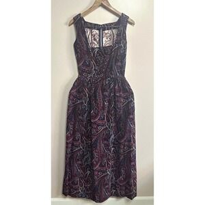 Vintage Style 70s Paisley Corduroy Maxi Dress Cottagecore Dark Academia Small